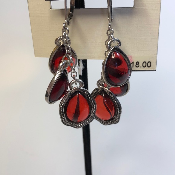 Napier Jewelry - Napier Black Silver Tone and Ruby Color Lucite Dangle Earring. NWT